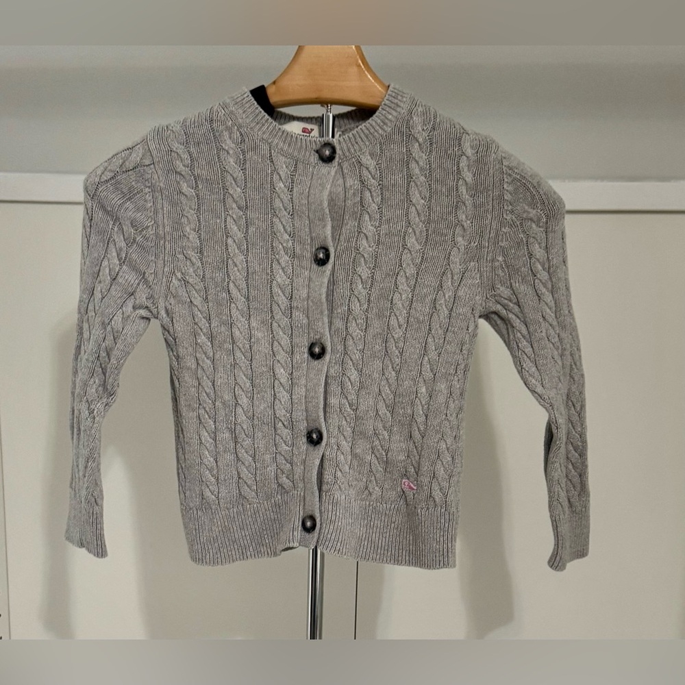 Vineyard Vines Girl Elegant Heather Gray Cable Knit Cotton‎ Cashmere Cardigan Sm